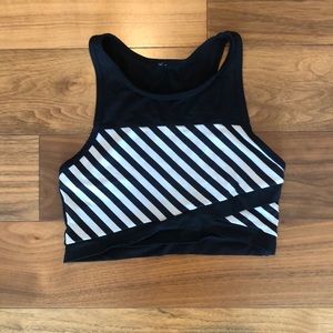 Lorna Jane Black/White Striped Sports Bra Small